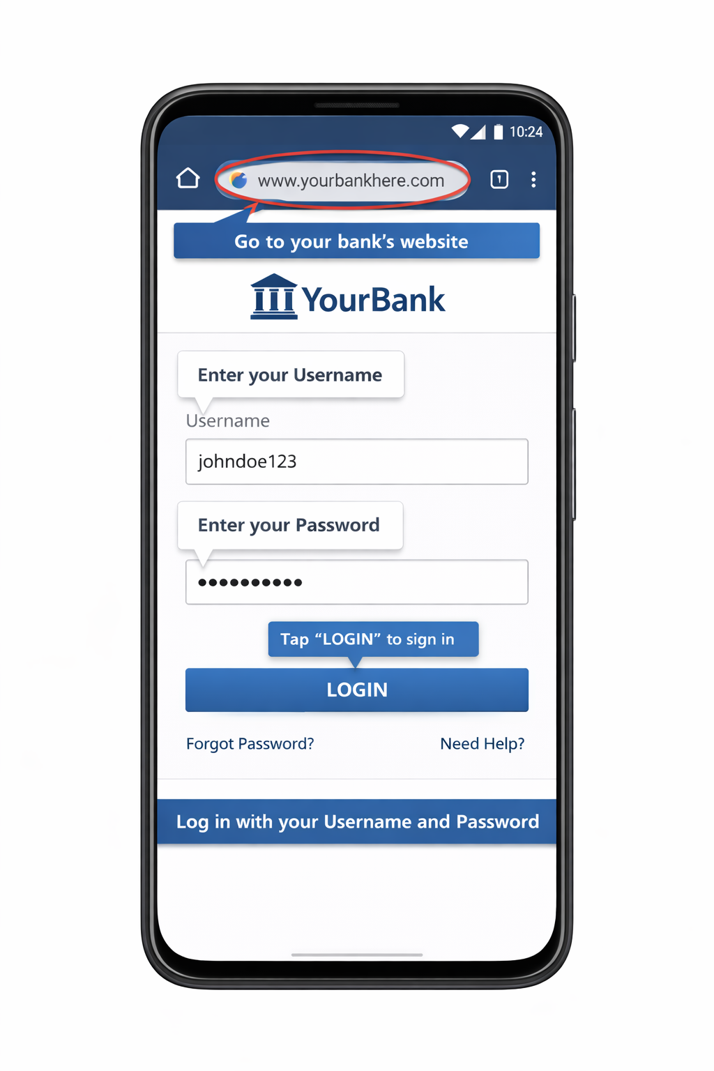 Step 1: Open Chrome and log into online banking on Android