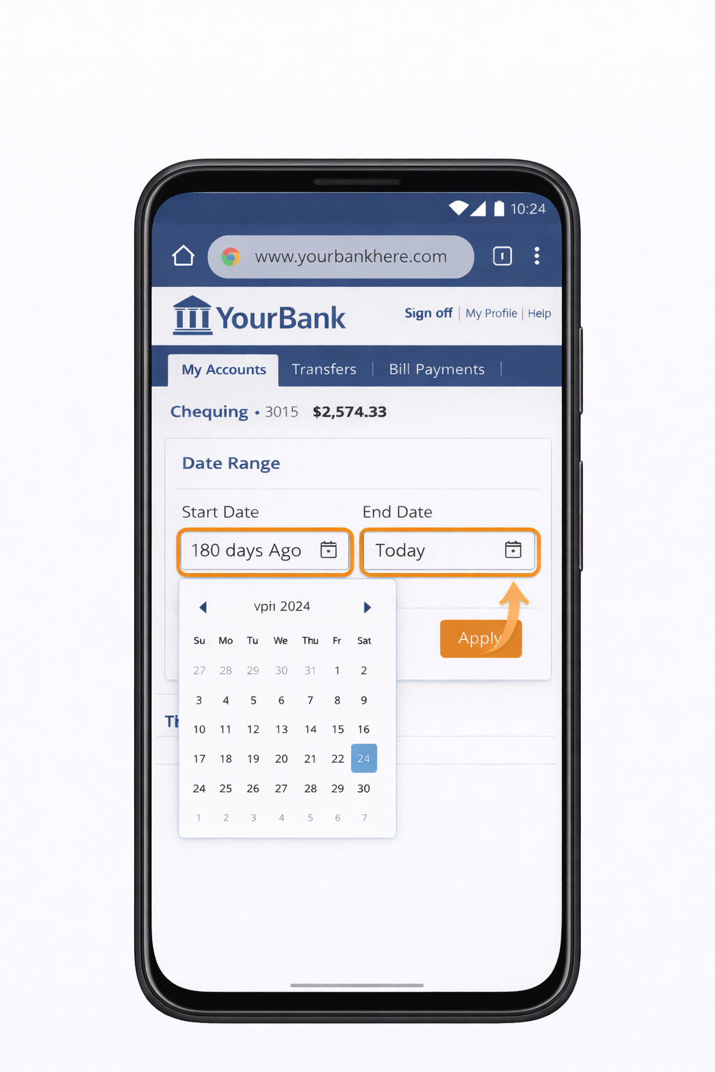 Step 4: Date range filter set to cover the last 180 days